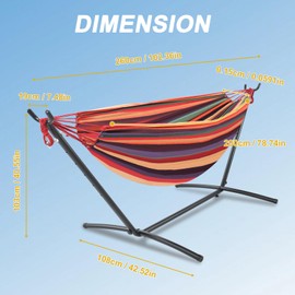 Double Hammock Comfortable with Stand for Hanging Sturdy 440lbs Capacity Hammock for Camping Outside Garden Outdoor Indoor Patio Backyard, Rainbow