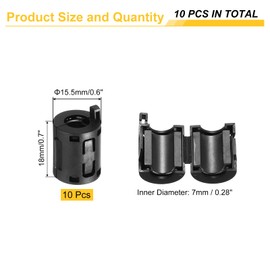 QUARKZMAN 10Pcs Ferrit Filter Ringkern RFI EMI Rauschunterdrückung Kabelclip ID 7mm für Elektronikgeräte, Industrie, Schwarz