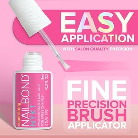 Pegamento de uñas súper fuerte para uñas postizas a presión, puntas de uñas y uñas postizas acrílicas (8ml) NYK1 NailBond Pegamento con pincel para uñas postizas a presión, puntas y acrílicos - Larga