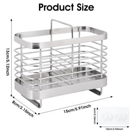 Stainless Steel Utensil Holder, Cutlery Organizer - Rust-Resistant Sink Drainer Caddy with 2 Compartments, Kitchen Sink Tidy for Utensils Storage (Silver)