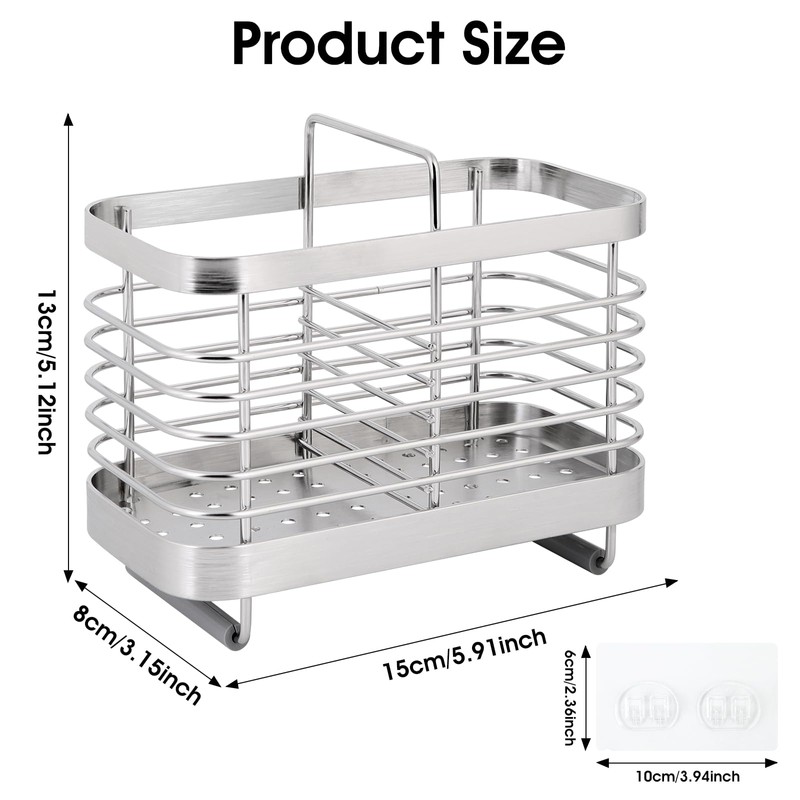 Stainless Steel Utensil Holder, Cutlery Organizer - Rust-Resistant Sink Drainer