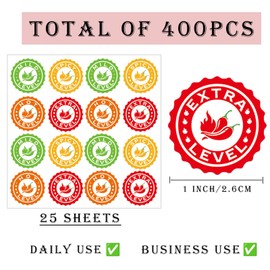 400Pcs Spicy Indicator Stickers 4 Level Chili Pepper Hot Stickers Spiciness Indicator Stickers Spicy Warning Caution Food Warning Labels for Restaurants Kitchen Food Packaging