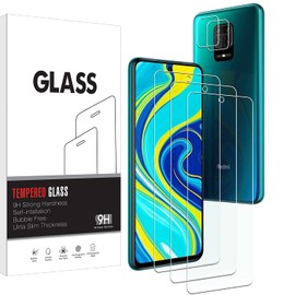 [3 Pack] KELOLIN Screen Protector and Camera Lens Protector [2 Pack] Anti-Scratch, Anti-Fingerprint, HD Tempered Glass Screen Protector Compatible with Xiaomi Redmi Note 9S/Redmi Note 9 Pro