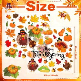 Tellingyou 63 Pcs Fall Window Gel Cling Thanksgiving Window Thick Gel Stickers Thanksgiving Turkey Pumpkin Maple Leaves Removable Decals for Autumn Harvest Home Classroom Door Decor