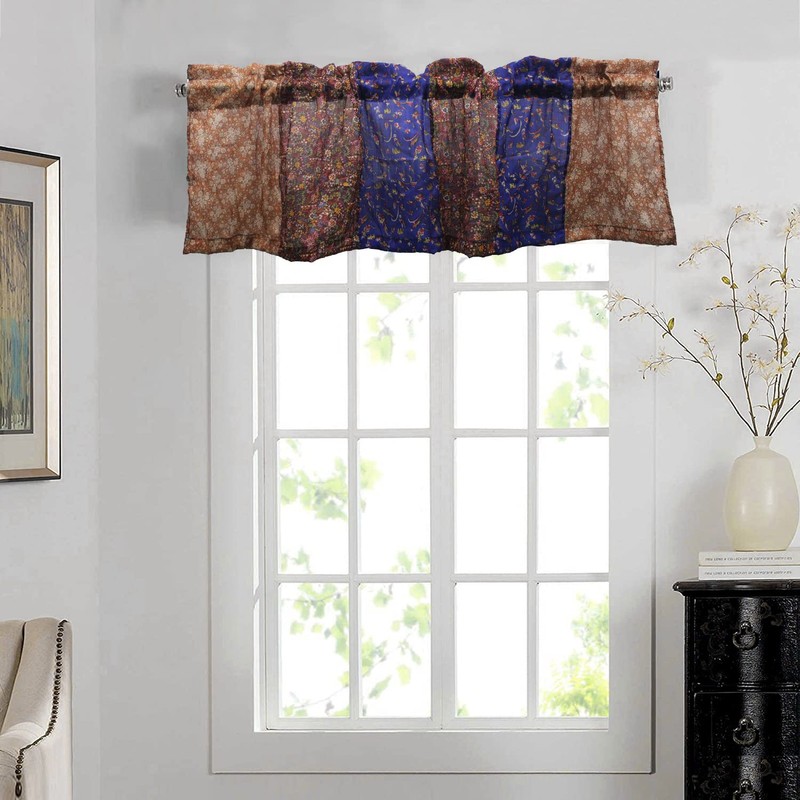 Mango Gifts Recycled Silk Sari Window Curtain Valance, Multicolour Floral