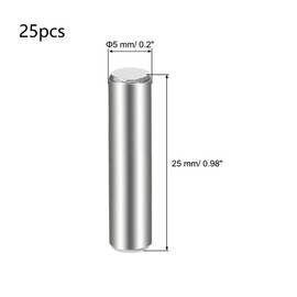 TOP-VIGOR 25Pcs 5mm x 25mm Dowel Pin Shelf Support Pegs, 304 Stainless Steel Cylindrical Shelf Support Pin Fasten Elements Silver Tone