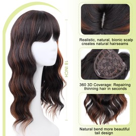 QINGHUACI Hair Topper 18 Inch Synthetic Curly Wavy Clip in Bangs(4H30)