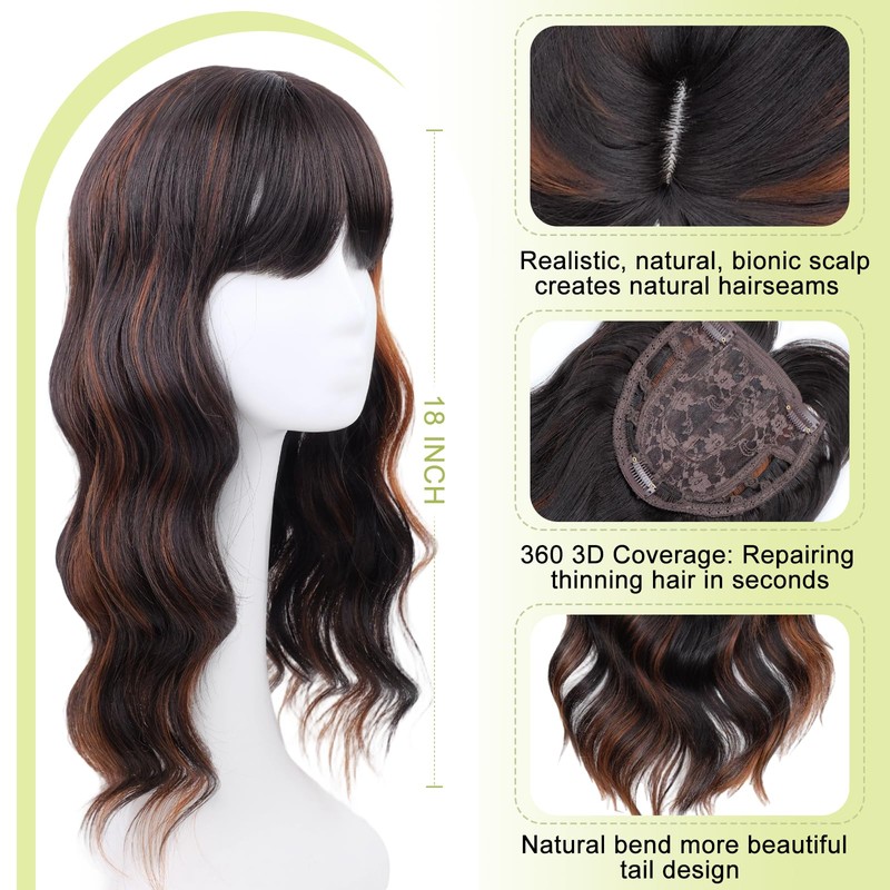 QINGHUACI Hair Topper 18 Inch Synthetic Curly Wavy Clip in