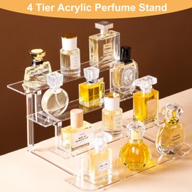 ZOMETUO 4 Tier Acrylic Display Risers, Perfume Organizer Stand, Clear Shelf Risers for Figures, Dessert Shelves for Party, Funko POP Shelves, Cupcake Stand Holder Decoration