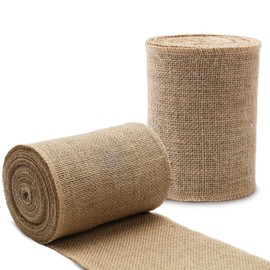 LaRibbons 2 Pcs 6 Inch Burlap Wide Fabric Craft Ribbon,10 Yard Per Roll, Natural Brown Ribbon for Bow Crafting,Wreath-Making, Tree Decoration