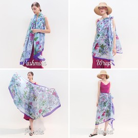 DANA XU 100% Mulberry Satin Silk Summer Travel Scarf Extra Large Women Floral Shawl Oversize Soft Wraps For Evening Dresses