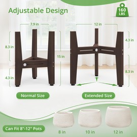LUE BONA HDPS Plant Stand, Adjustable Plant Stand Indoor for 8-12 Inches Pots, Mid Century Modern Plant Holder for Indoor, Outdoor, Coffee Brown