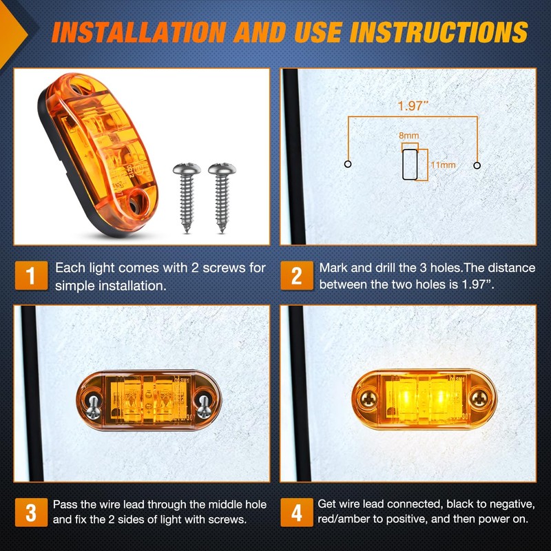 Nilight 2.5Inch Oval Side Marker Light 20PCS Amber 2 Diode