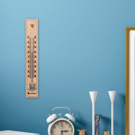 Lantelme Set of 5 Indoor Outdoor Thermometer Set Wood 17 cm Analogue Made in Germany Beech Wood Also for Garden and Room Garden Thermometer (5)