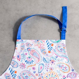 Maison d' Hermine Cloth Apron 100% Cotton 1 Piece Adjustable Neck Strap Easter Clothapron with Center Pocket & Long Ties for Women, Men, Banquet, Indian Floral - Spring/Summer (70 cm x 85 cm)