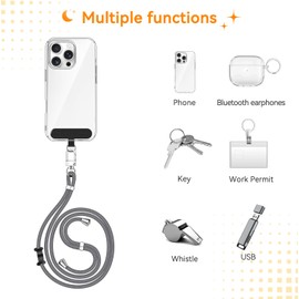 ivoler Multifunctional Phone Lanyard with Earbud/Glasses Hook, Adjustable Crossbody & Wrist Strap, Universal Compatibility for Most Phones – Hands-Free & Durable with Secure Patch Holder - Light Grey