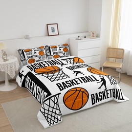 Feelyou Basketball Comforter Set Kids Basketball Lover Bedding Set White Comforter for Women Men Room Decor Lightweight Sport Quilt Set with 1 Pillow Case