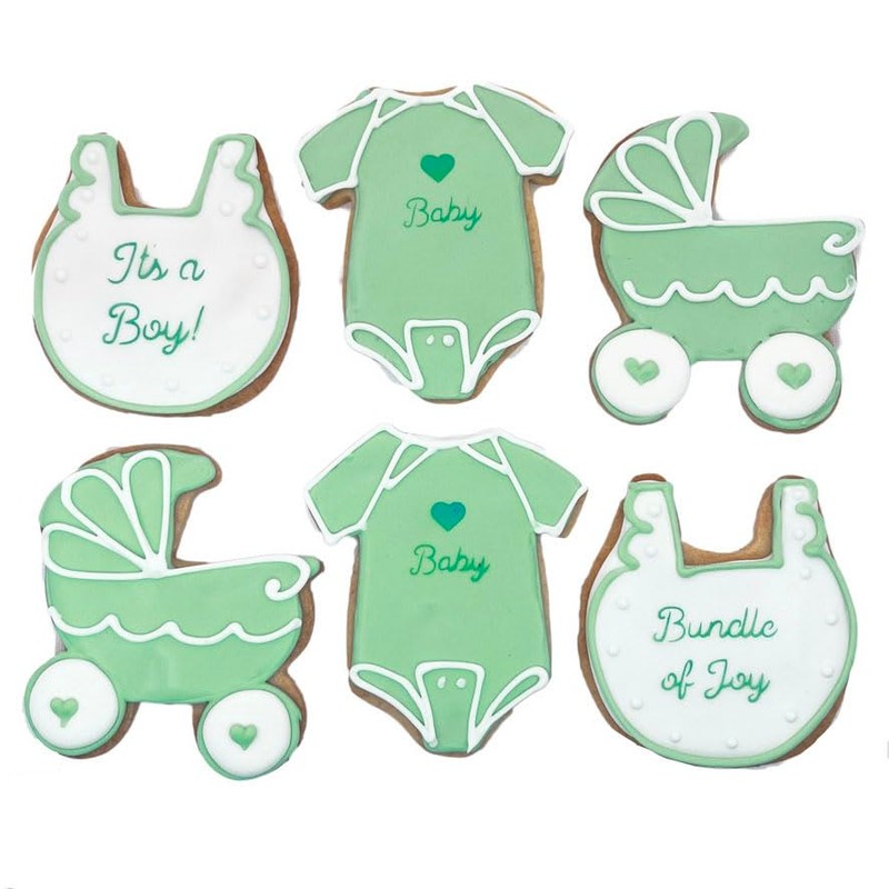 Baby Shower Assortment Cookies- 6 Decorated Crunchy Shortbread Cookies Individually