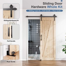 EaseLife 5FT Sliding Barn Door Hardware Track Kit & Handle,Big Industrial Spoke Wheel Pulley,Wall Mount,Slide Smoothly Quietly,Easy Install,Black,60" Track Fit for 26-28" Wide Opening (No Door)