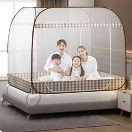 Large Double-Door One-Touch Mosquito Net Canopy with Floor Blue 2 (for 2-3 People)