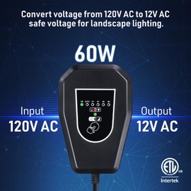 LEONLITE 60W Outdoor Low Voltage Landscape Transformer, 120V AC to 12V AC Transformer with Countdown Timer and Photocell Light Sensor, ETL Listed, IP65 Waterproof, for Outdoor Spotlight Pathway Light