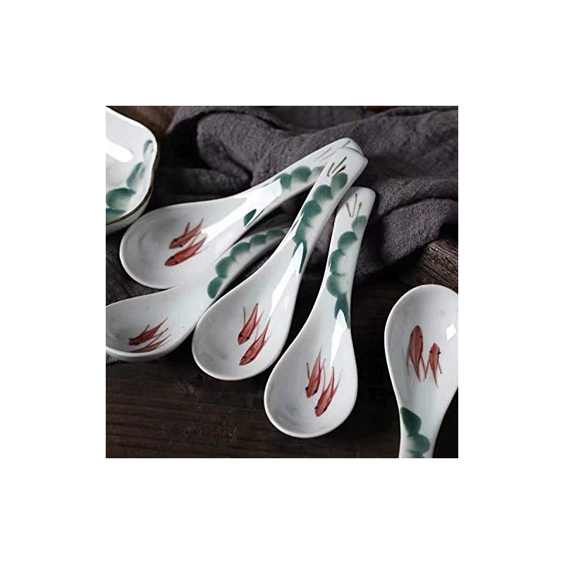Ceramic Soup Spoons set, Chinese Style Glaze Porcelain Rice Spoons,