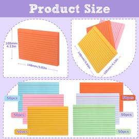 Siumir Pack of 300 Index Cards, Double-Sided Print, A6 Flashcards, with Kraft Cover and Loose Leaf Ring, Eight Colours Lined Index Card, Suitable for Offices & Homes & Schools (14.8 x 10.5 cm)