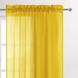 DWCN Yellow Sheer Curtains Semi Transparent Voile Rod Pocket Curtains for Bedroom and Living Room, 52 x 45 inches Long, Set of 2 Panels