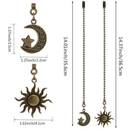 Ceiling Fan Pull Chain Set, 4PCS Moon and Sun Pattern Pull Chain Extension Fan Pull Chain Pendant 12 Inch Ceiling Fan Chain Extender with Ball Fan Chains Connector (Bronze)
