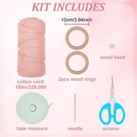 BEUNITONE Macrame Net Bag kit for Adults Beginners DIY Shell Macrame Bag kit with Wood Handles for Women with Video Instruction Pink Macrame Purse DIY Kit Crochet Bags for Holiday Beach Decor