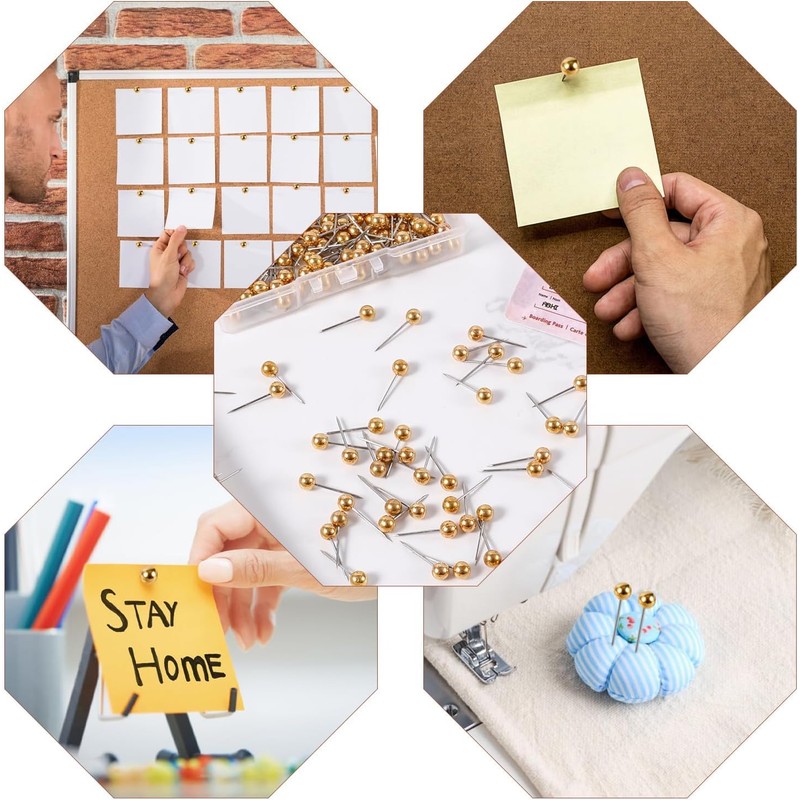 200 Pcs Gold Map Push Pins – Round Head Drawing