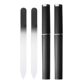 sourcing map 2pcs Glass Nail File Kit 280 Grit Double Sided Professional Manicure Crystal Fingernail Files with Case for Natural Nail Art Shine Polishing Buffer, Black