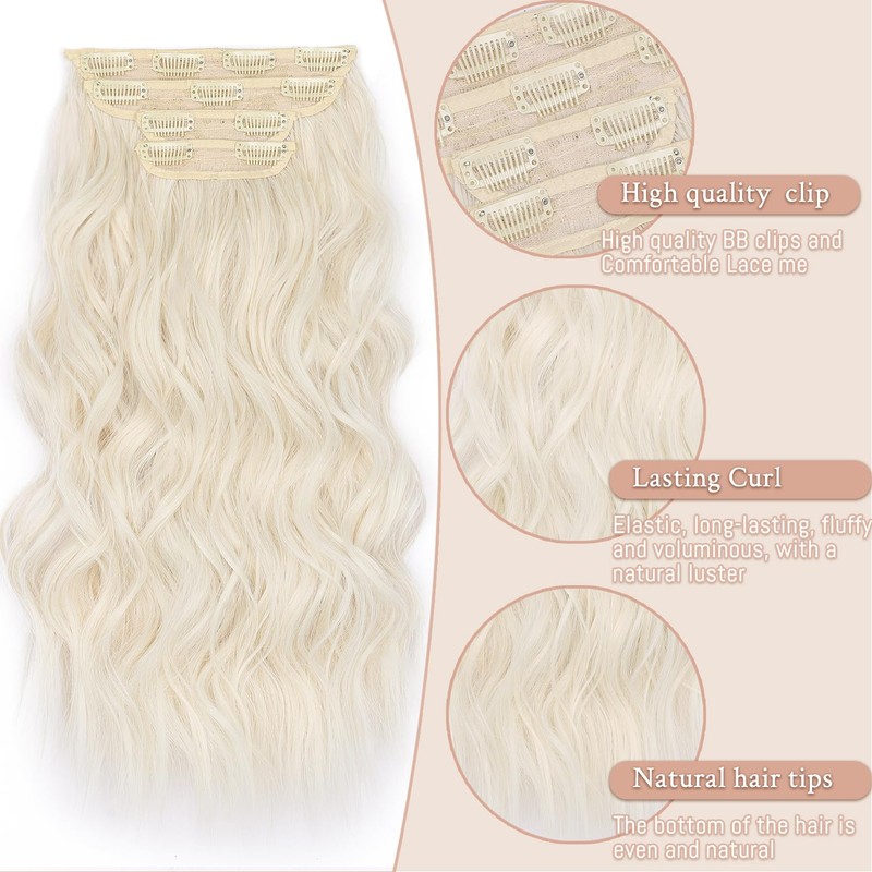 Clip in Hair Extensions Platinum Blonde Hair Extensions 4PCS Long