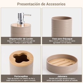 Accesorios para Baño juego 4 piezas, dispensador, soporte, vaso, jabonera