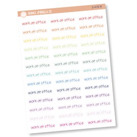 Work At Office Planner Stickers, Script "Work At Office" Labels, Color Print Planning Stickers, FJP (S-478-R)