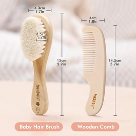 Haakaa Baby Brush & Comb Set | Soft Goat Bristles & Wooden Handle | Gentle Care for Newborns & Toddlers | Perfect for Cradle Cap & Baby Gift! 2pk