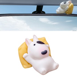TSTESE Car Cute Cartoon Bull Terrier Dog Decor Rearview Mirror Ornaments Dashboard Decorations Truck Interior Ornament Decorate Funny Figure EV Decorative Gifts RV Decors Universal Accessories