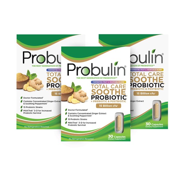 Probulin Total Care Soothe Probiotic, Supplement for Digestive Support, 30 Capsules (Pack of 3)