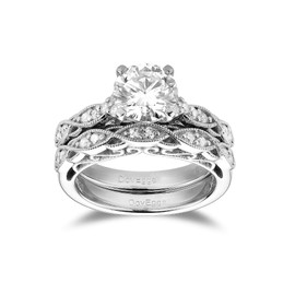 DovEggs Moissanite Wedding Ring Sets for Women 1.5ct Center 7.5mm G-H-I Color Round Cut Moissanite Lab Grown Vintage Engagement Ring 14K Gold QUALITY Sterling Silver (Engagement Ring Only, 7)