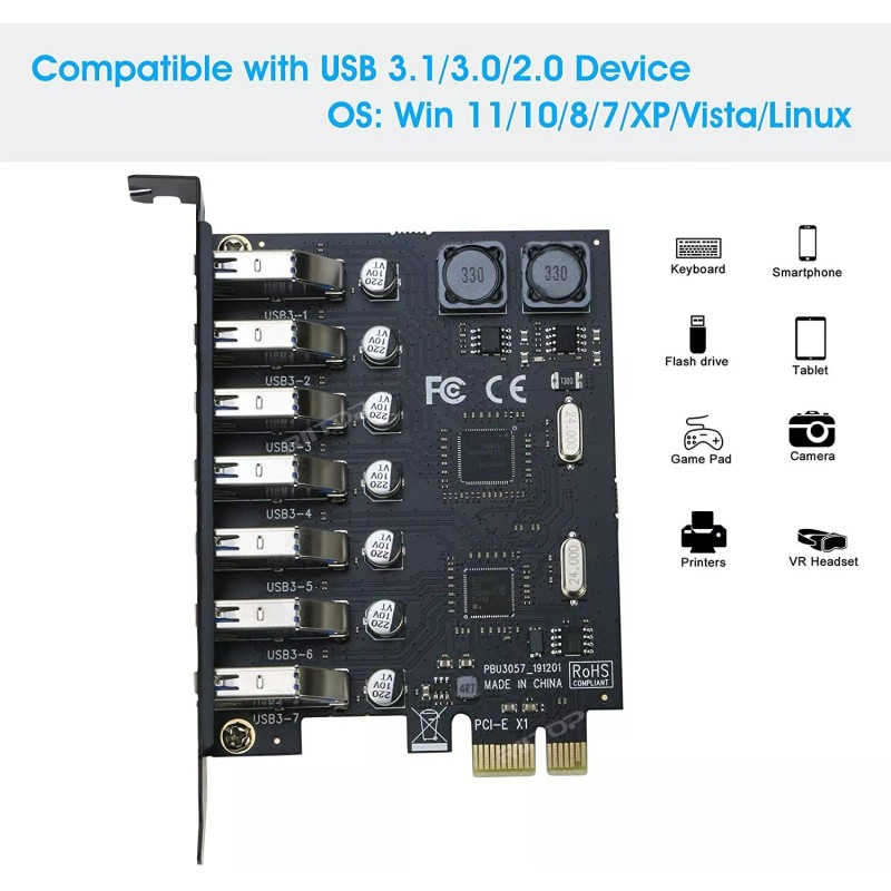 RIITOP USB 3.0 PCI-e Expansion Card 7Port, RIITOP PCI-e x1