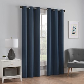 ECLIPSE Microfiber Total Privacy Blackout Thermal Grommet Window Curtain for Bedroom (1 Panel), 42" x 84", Navy