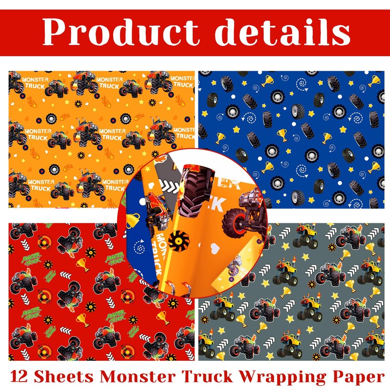 Monster Truck Wrapping Paper Racing Car Party Favors Gift Wrapping