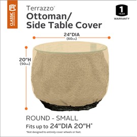 Classic Accessories Terrazzo Water-Resistant 24 Inch Round Ottoman/Coffee Table Cover, Outdoor Table Cover, Sand