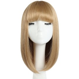 HSPJHTM Pale Blonde Bob Wigs,Short Bob Hair Wigs 14" Straight with Flat Bangs Synthetic Colorful Cosplay Daily Party Wig for Women Natural (Free Wig Cap)