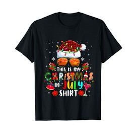 My Christmas In July Shirt Santa's Hat Sunglasses Beach T-Shirt, black