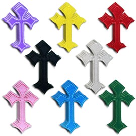 Cross Patches, Iron On Cross Embroidery Applique Patch, DIY Decor Aesthetic Patches for Jeans Jackets Backpacks Hats Shirts (24 Pieces 8 Color2)