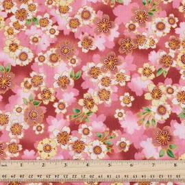 PH PandaHall Floral Fabric 1.5m Wide Flower Patchwork Pink Sewing Fabric Quilting Fabric for DIY Crafts Sewing Clothing Bags Tablecloth Home Decor, 1m
