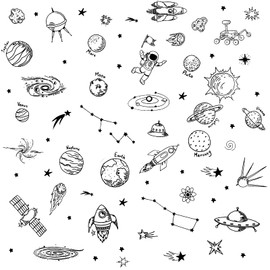 Maydahui Outer Space Stars Planets Wall Stickers Rockets Astronaut Vinyl Wall Decals (47 x 51 Inch) Peel Stick Removable Boys Room Wall Decor Decals for Kids Bedroom Nursery Classroom (Black)
