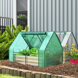 Outsunny 4 x 3 x 3ft Raised Garden Bed with Mini Greenhouse, Galvanized Raised Garden Bed with Cover for Herbs and Vegetables, Small Greenhouse for Patio Garden Balcony, Green