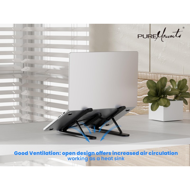 PureMounts Laptop Stand, Height Adjustable, Foldable & Ergonomic Notebook Holder